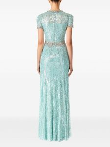 Antiestático Ecológico Línea A Hasta el suelo Tela de tul Vestido con cuentas Cinturón Adorno O-cuello Mangas cortas Noche - Product Image 2