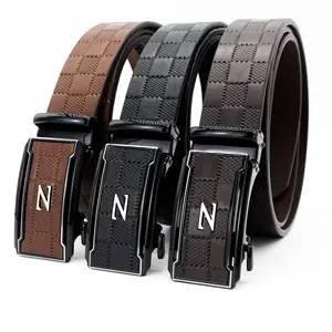 High quality automatic buckle cowhide belt Premium striped printed cowhide men's belts cheap price