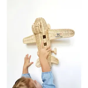 Tessuto a mano bello vimini Rattan aereo Aeroplan Rattan giocattolo per bambini bambino fingere di giocare scuola materna giocattolo Boho