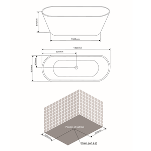 Baignoire autoportante en acrylique blanc ANITA 180CM – Produit de qualité supérieure - Product Image 4