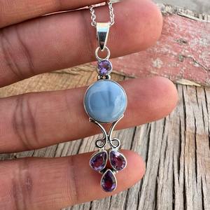 Larimar bijoux en pierres précieuses pour femmes argent Boho Style pendentif bijoux 925 en argent Sterling tendance pendentif fait main cadeau pour maman - Product Image 4