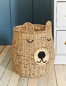 Cesta de almacenamiento de algas marinas naturales de ratán, cesta de jacinto de agua con cara de Animal, cesta de mimbre para almacenamiento de juguetes, decoración del hogar - Product Image 6