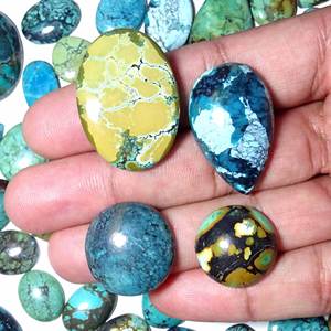 Cabochon de turquoise tibétaine naturelle semi-précieuse en vrac pour la fabrication de bijoux, produit en vrac fait à la main, forme personnalisée - Product Image 6