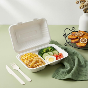 Contenedores de Alimentos con Compartimentos, Ecológicos, Impermeables, Compostables, con Bisagras, Desechables, de Bagazo, para Llevar Comida, para Restaurantes - Product Image 4