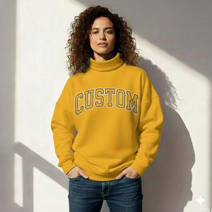 Sudadera de Felpa de Algodón Grueso de Alta Calidad Personalizada para Mujer, Sudadera Holgada con Hombros Caídos y Cuello Alto Simulado Bordada - Product Image 3