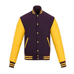 Veste universitaire extérieure de haute qualité avec logo personnalisé College-Vestes universitaires de couleur unie avec manche en cuir pour hommes grande taille - Product Image 1