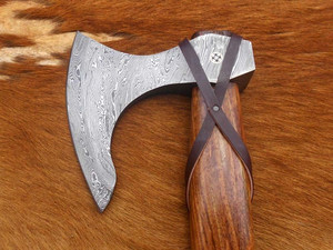 Handmade Industrial Double-Headed Viking <b>Axe</b> Beautiful Leather Wrapped Damascus Steel Tool <b>Wood</b> Handle for Outdoor Camping DIY - Product Image 3