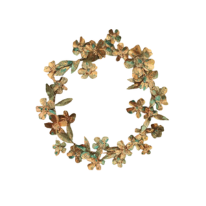 Guirnalda de Metal de Flor de Oro con acabado antiguo, corona decorativa para colgar en la pared de la puerta delantera del hogar, corona decorativa de Metal - Product Image 5