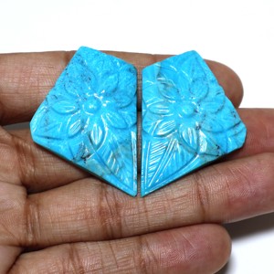 Cabujón tallado de turquesa Arizona Natural de 60 quilates talla de flores turquesa partido par piedras preciosas tamaño 45X28MM - Product Image 3