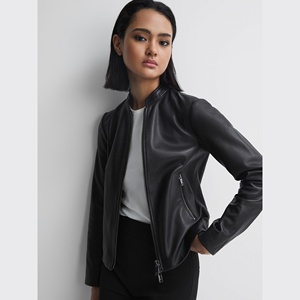 Nueva Chaqueta de Cuero para Mujer, Primavera y Otoño, Corte Ajustado, Estilo Motociclista, Chaqueta de Cuero Genuino con Cierre y Cuello Camisero - Product Image 2