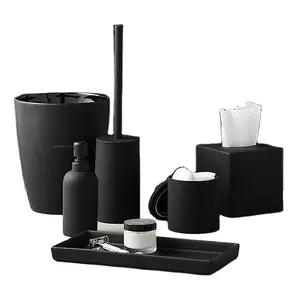Rubber Coated Modern Black Bath Accessories Stoneware with black rubber coating Amazon HotSale Hotel Luxury Bathroom Accessories