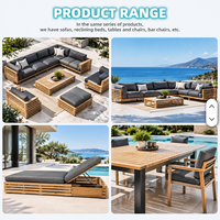 Luxuriöses Modernes Holz-Outdoor-Sofa-Set mit Liegestühlen und Kaffeetisch, Garten-Terrassenmöbel für Villa, Resort, Hotel und Poolbereich