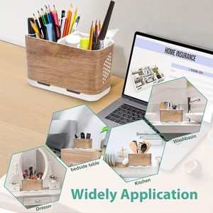 Brosse à dents et porte-dentifrice Grain de bois pour comptoir de salle de bain avec séparateurs réglables, rangement organisateur de caddie de dentifrice - Product Image 6