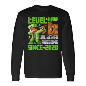 T-shirt promozionale a maniche lunghe per ragazzi con stampa 'Level 6 Unlocked Awesome Since 2020 6th Birthday Game' - Product Image 1