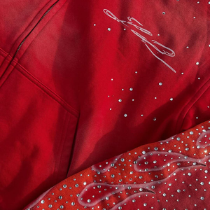 Sudadera con capucha corta acampanada, ecológica, transpirable, ligera, estampada, informal, de invierno, con efecto desgastado por el sol, lavado ácido y pedrería - Product Image 6