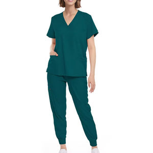 Ensemble de blouses pour femmes, haut à col en V avec poche et pantalon de travail à cordon de serrage, ensemble de blouses d'infirmière extensible, uniforme - Product Image 1