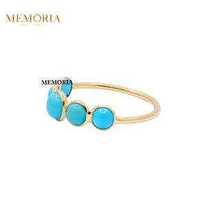 Anillos de Compromiso y Boda Hechos a Mano con Turquesa Geométrica en Oro Amarillo Sólido de 18K, con Certificación IGI, Venta al Por Mayor - Product Image 4