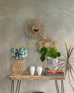 Miroir en rotin vintage écologique fait à la main au design moderne pour la décoration murale à la maison Prix de forme personnalisable - Product Image 6