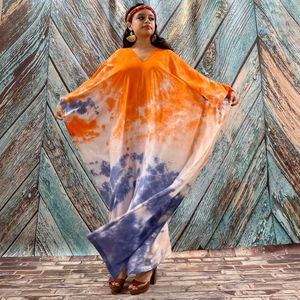 Kaftan Look Rayon Multi-Dye Full Sleeve Dress Long Beach Wear One-Piece Summer Dress Kimono Style Free Size Flowy Kaftan - Product Image 2