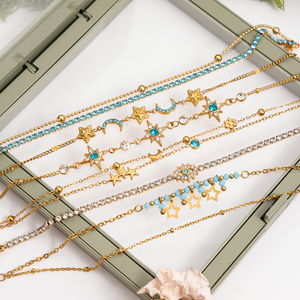 Pulsera J&D Charm <span class=keywords><strong>de</strong></span> Acero Inoxidable Chapada en <span class=keywords><strong>Oro</strong></span> <span class=keywords><strong>de</strong></span> 18K con Circonita, Cadena Fina Minimalista Hecha a Mano - Product Image 6