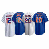 Maillots de baseball Alonso 20 Lindor 12 en sergé brodé, unisexe, coupe régulière, manches courtes, respirant, 100% coton