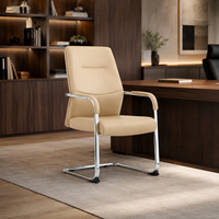 Chaise de bureau exécutive moderne beige à dossier haut, chaise de visiteur, chaise de conférence avec base en glissière chromée et accoudoirs fixes