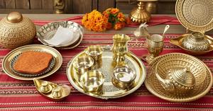 Juego de cena indio tradicional bellamente hecho a mano, cuencos de plato Thali duraderos, cuchara de cristal con vajilla de latón para regalos - Product Image 6
