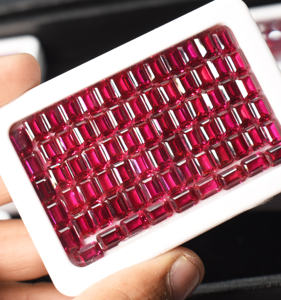 Piedra preciosa de rubí creada en laboratorio, Octágono de corte esmeralda calibrado para la fabricación de joyas, piedras preciosas facetadas sueltas - Product Image 1