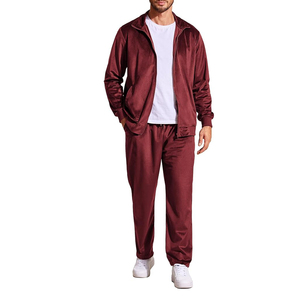 Cómodo Borgoña para hombre, chándal de terciopelo de 2 piezas, chaquetas con cremallera completa, pantalón de terciopelo para correr, chándal de terciopelo con logotipo personalizado al por mayor - Product Image 2