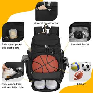 Sac à dos de sport en polyester de grande taille de style hip-hop avec fermeture éclair, compartiments pour ballon et chaussures, pour une utilisation multisports - Product Image 2
