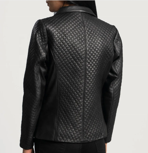 Chaqueta de Cuero Sintético Acolchado, Negra, con Cuello Camisero, Botón Único, Corte Entallado, Estilo Casual Elegante, Manga Regular, Estilo Otoñal - Product Image 2