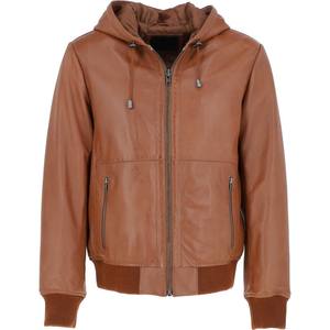Chaqueta Hombre Cuero Con Capucha Black and Tan Super Bomber - Product Image 4