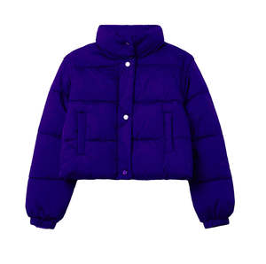 Chaqueta acolchada recortada para mujer, cuello levantado, manga larga de invierno, Abrigo acolchado de burbujas Extra corto, chaqueta vaquera para exteriores - Product Image 4