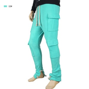 OEM personnalisé taille haute hommes décontracté survêtement ensemble jogger coton imprimé coupe brut ourlet bord sweat à capuche pantalons de survêtement empilés conception évasée - Product Image 3