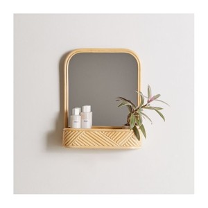 Nouveau miroir de salle de bain de luxe, miroir de salle de bain mural suspendu en rotin avec étagère de rangement - Product Image 1