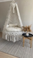 Fauteuil hamac grand format en macramé de couleur blanche, design moderne, style bohème, tissé à la main, pour adultes, grand fauteuil à bascule pour salon et terrasse