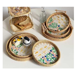 Meilleure vente à la main forme ronde rotin plateaux de service personnalisé matériel naturel cuisine paniers de rangement accessoires de décoration - Product Image 4