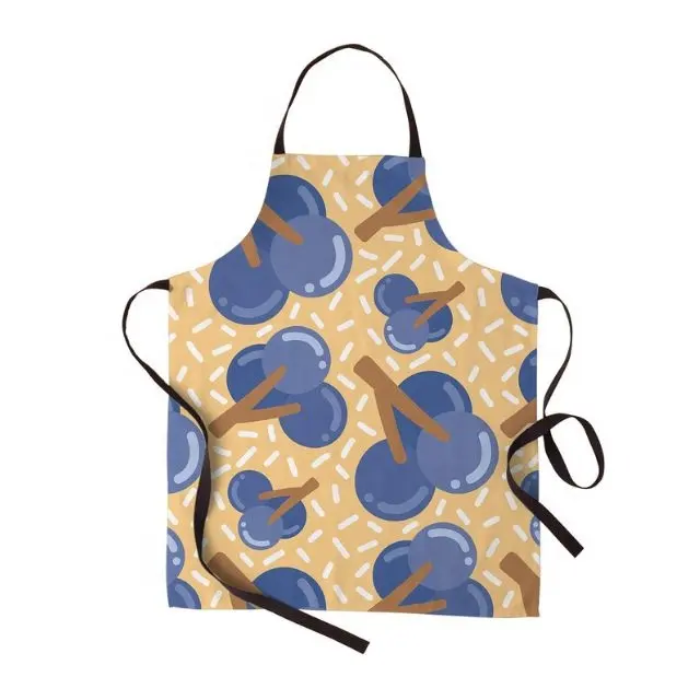 Adjustable Adult Blueberry Bib Apron With 2 Pockets Chef Waiter Kitchen Cook Unisex Canvas Workapron Pub Salon Cafe Tool Bag