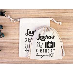 Personalized Cotton <b>Drawstring</b> Pouch for <b>Bracelets</b> Watches Crafts Dust-Birthday Hangover Kit Bag Embroidered Logo Screen Printed - Product Image 3