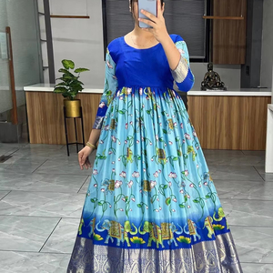 Vestido Anarkali de trabajo con estampado de seda suave pesado de diseñador por FabZone - Product Image 1
