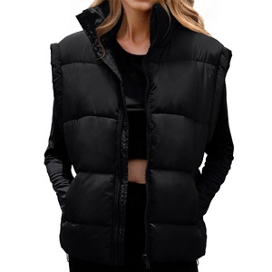Nuevos diseños mujeres sin mangas Color sólido largo con capucha chaleco Puffer chaleco algodón mujeres sin mangas burbuja chaqueta - Product Image 2