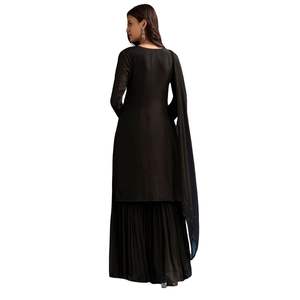 Costume de palazzo pakistanais noir avec paillettes embellies Kurta et Dupatta vente en gros de vêtements ethniques pour femmes fournisseur en vrac d'usine OEM - Product Image 5