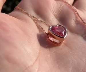 Collier pendentif en cristal rose en forme de cœur de 2,0 carats, serti de pierres, chaîne en or jaune 14 carats, bijoux de mode personnalisés, cadeau d'anniversaire pour elle - Product Image 3