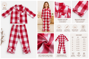 Ensemble de pyjama pour enfants en flanelle organique à carreaux personnalisé OEM, 100% coton, respirant, doux, manches longues, vêtements de nuit pour enfants - Product Image 6