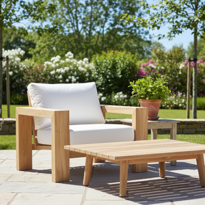 Ensemble de canapés en teck haut de gamme moderne avec tissu imperméable résistant aux UV, couleur bois naturel, pour usage extérieur à la maison, à l'hôtel et au jardin - Product Image 4