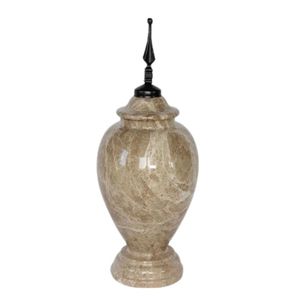 Urna alta de mármol Beige, cenizas humanas para adultos, jarrón de piedra pulida, estilo recipiente conmemorativo, acabado Natural - Product Image 1