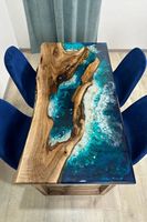 Table de salle à manger moderne OEM en bois de noyer massif et résine époxy, style rivière, océan ou île