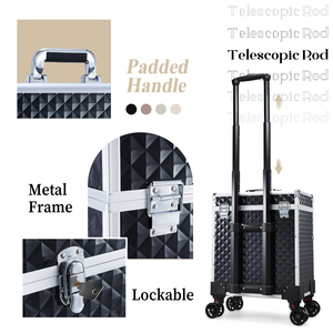 Valise de maquillage à roulettes avec tiroir et sac amovible, grande boîte de rangement pour cosmétiques, idéale pour les techniciennes en manucure et les coiffeuses - Product Image 5