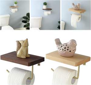 Harlotte Toilet Paper Holder Wall Mounted Toilet Roll Tissue Holder Stand with Wooden <b>Shelf</b> for Bathroom <b>Walnut</b> Beech Wood - Product Image 3