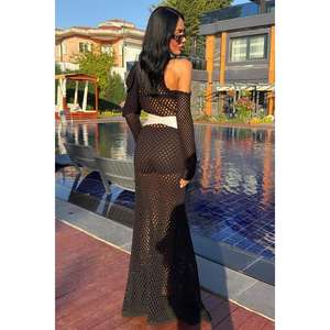 Vestido de punto calado 2847 con cinturón de satén, transparencias y cintura natural - Product Image 3